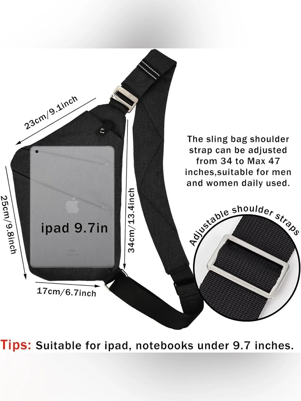 VADOO Sling RFID Blocking Bag Anti-theft Crossbody Shoulder Black Unisex